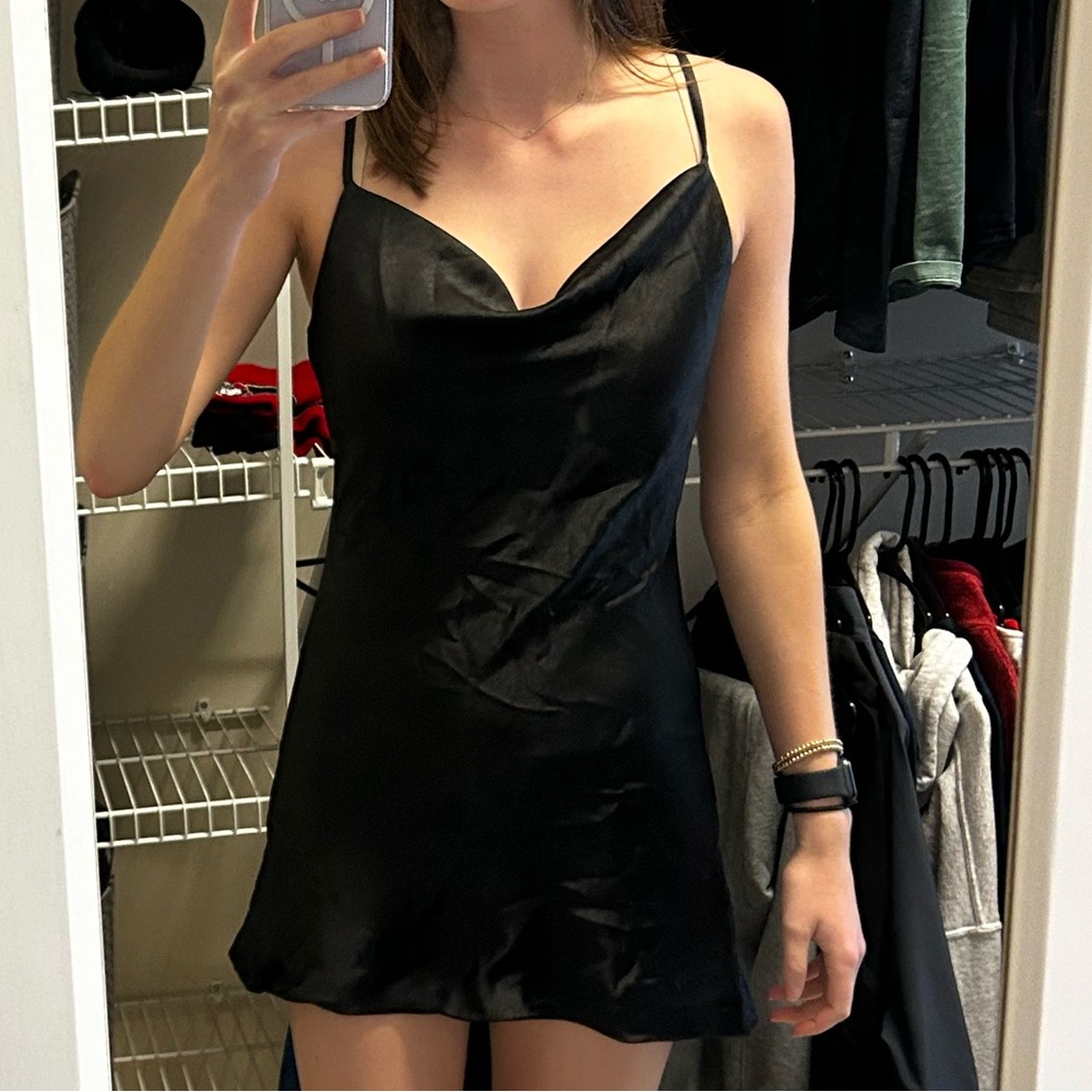 Black cowl neck mini dress